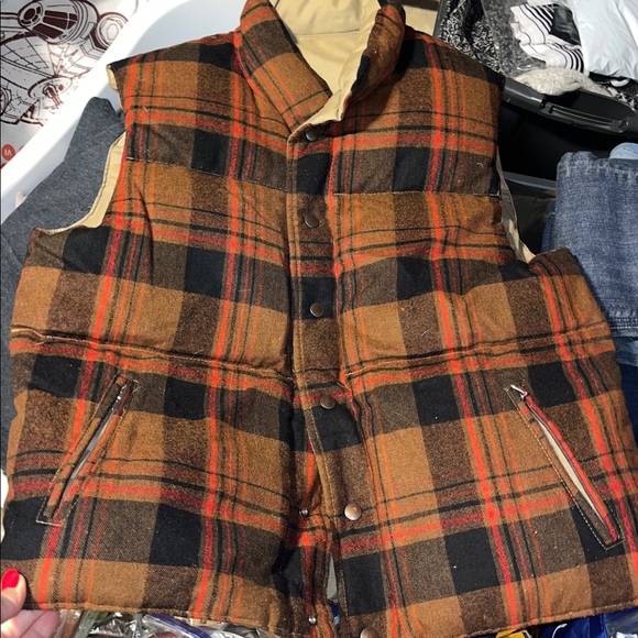 Gordon & Ferguson Field & Stream DOWN PUFFER VEST BROWN BLACK Plaid Reversible L - Picture 15 of 16